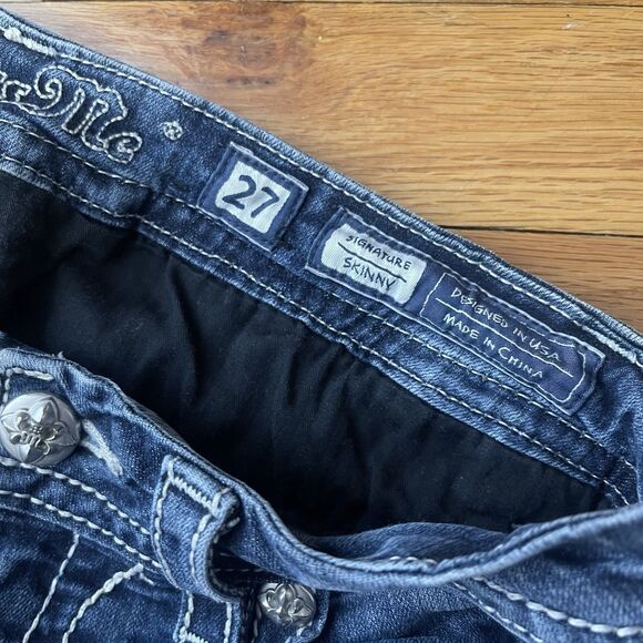 MISS ME Skinny Jeans Size 27 Denim Rhinestones Jewels Bling Embroidered Rock - Picture 6 of 9